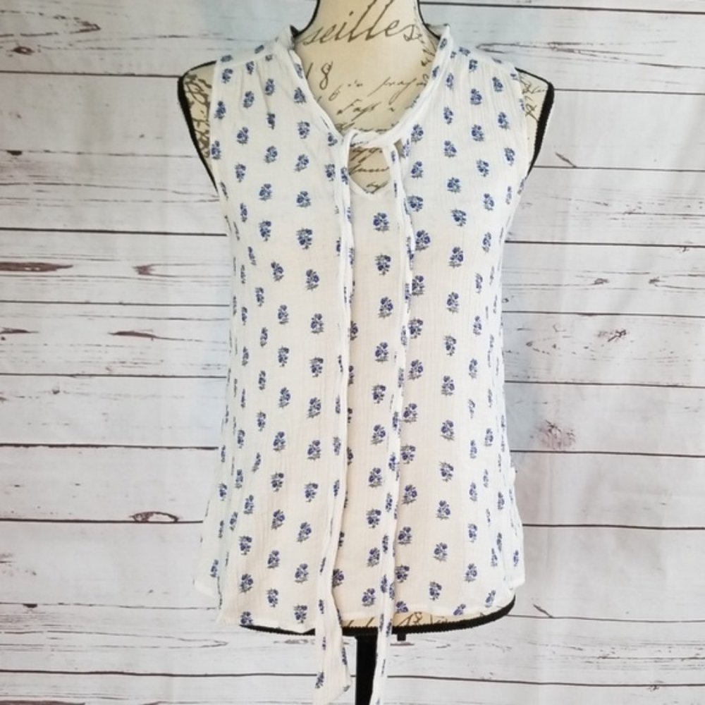 Sweet Wanderer Blue White Floral Print Hi-low Top